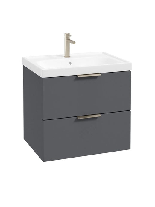 wall hung 2 drawer vanity unit in matt midnight grey