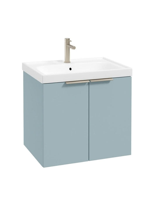 wall hung 2 door vanity unit in matt morning sky blue