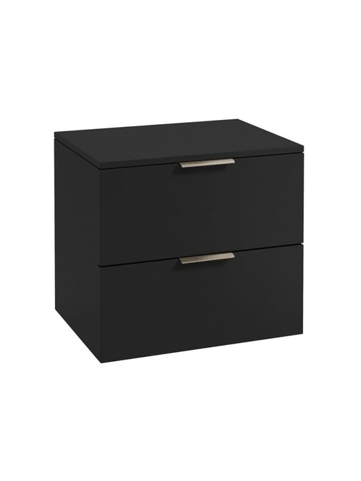 wall hung 2 drawer countertop vanity unit in matt black