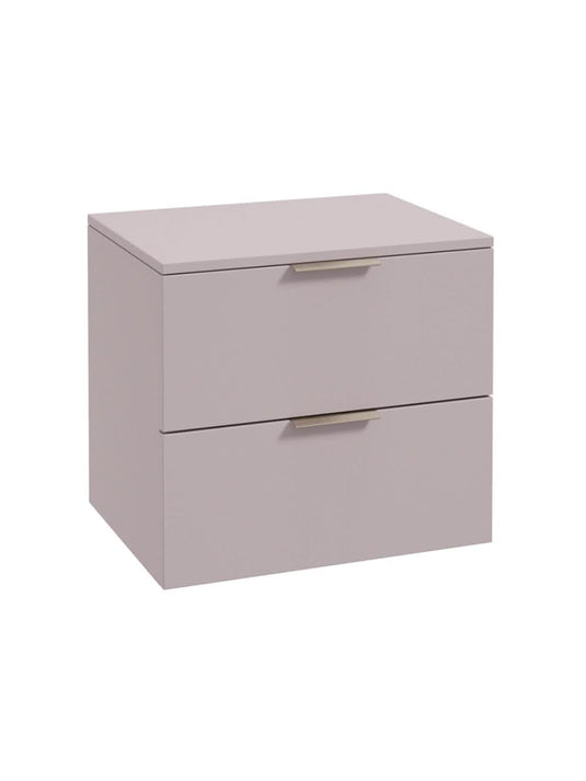 wall hung 2 drawer countertop vanity unit in matt cashmere pink