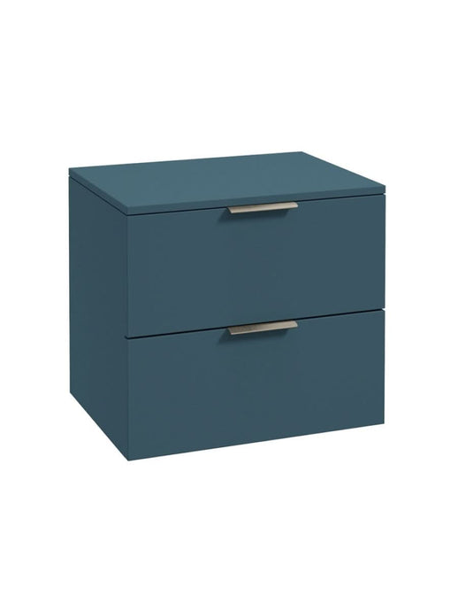 wall hung 2 drawer countertop vanity unit in matt ocean blue