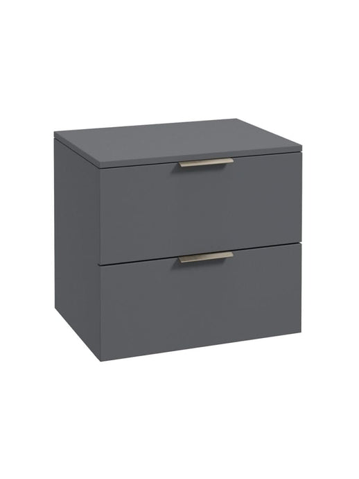 wall hung 2 drawer countertop vanity unit in matt midnight grey