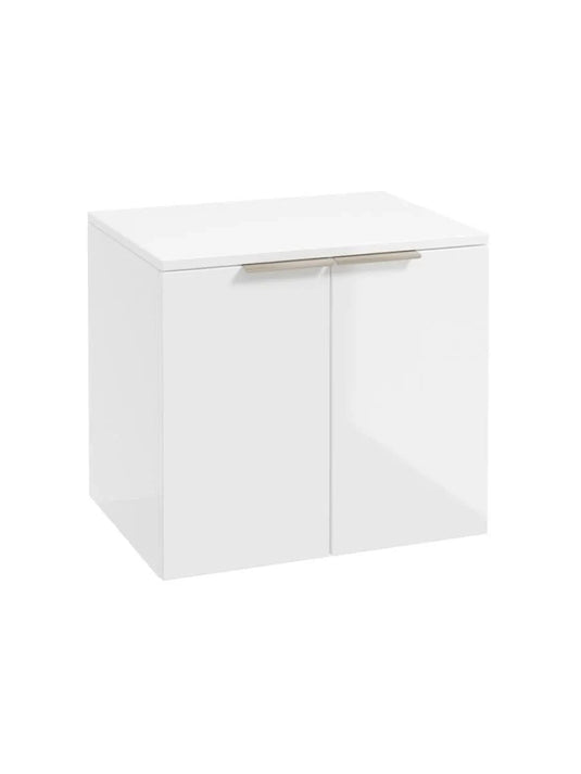 wall hung 2 door countertop vanity unit in gloss white