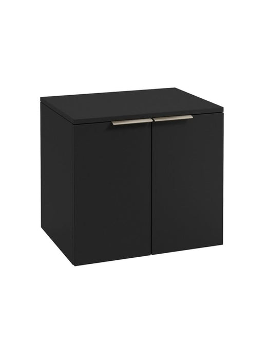 Sonas Stockholm Wall Hung 60Cm Two Door Countertop Vanity Unit | Matt Black | Brushed Nickel Handle | UF1587