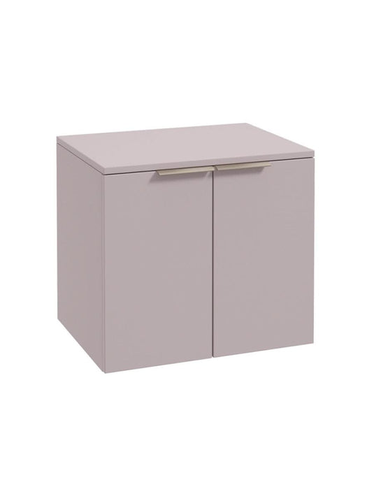 wall hung 2 door countertop vanity unit in matt cashmere pink