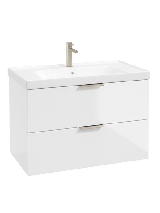 wall hung 2 drawer vanity unit in gloss white