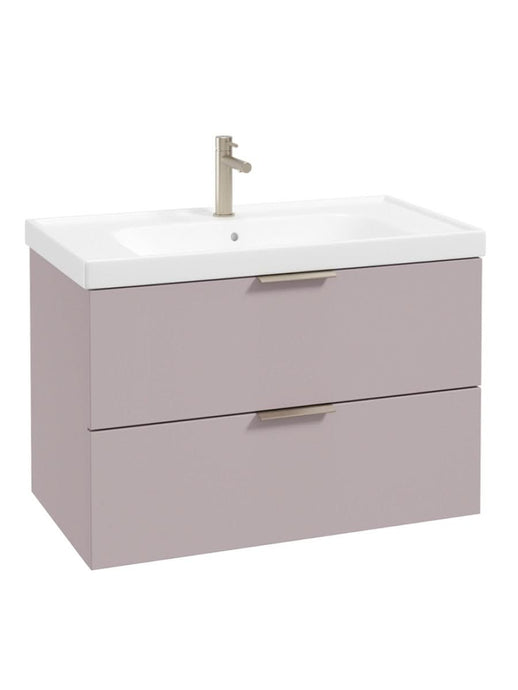 wall hung 2 drawer vanity unit in matt cashmere pink