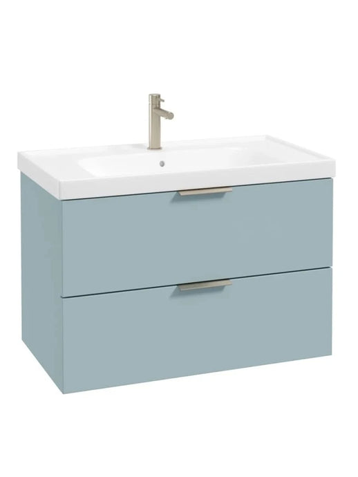 wall hung 2 drawers vanity unit in matt morning sky blue