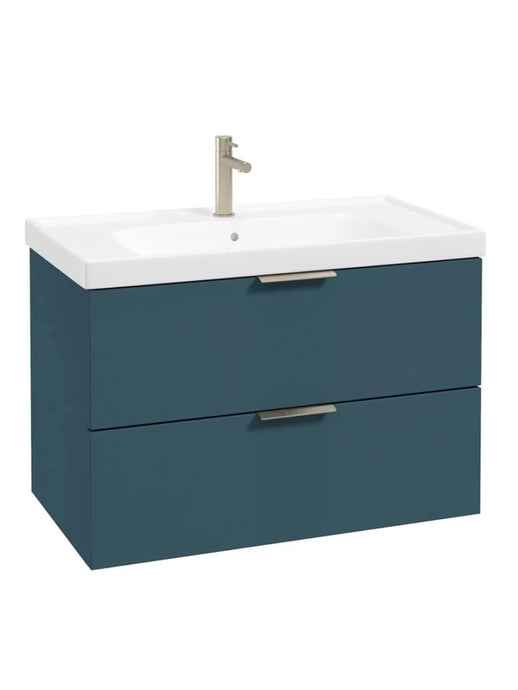 wall hung 2 drawer vanity unit in matt blue ocean