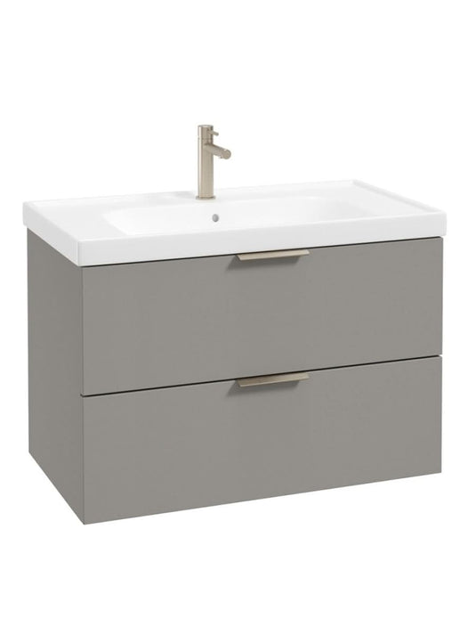 wall hung 2 drawer vanity unit in matt khaki