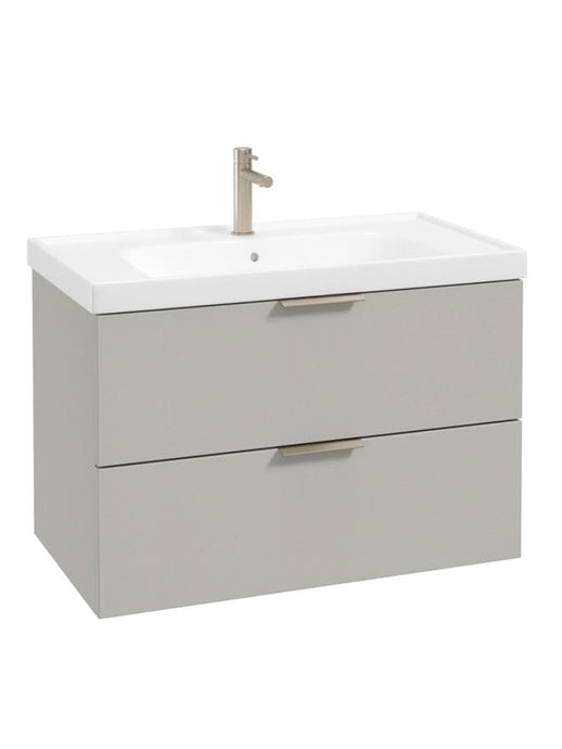 wall hung two drawer vanity unit in matt arctic grey