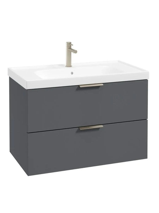 wall hung vanity unit with 2 drawers in matt midnight grey