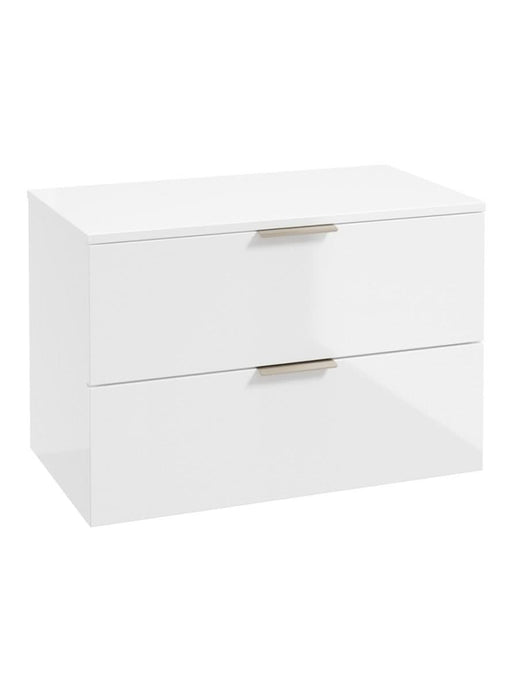 wall hung 2 drawer countertop vanity unit in gloss white