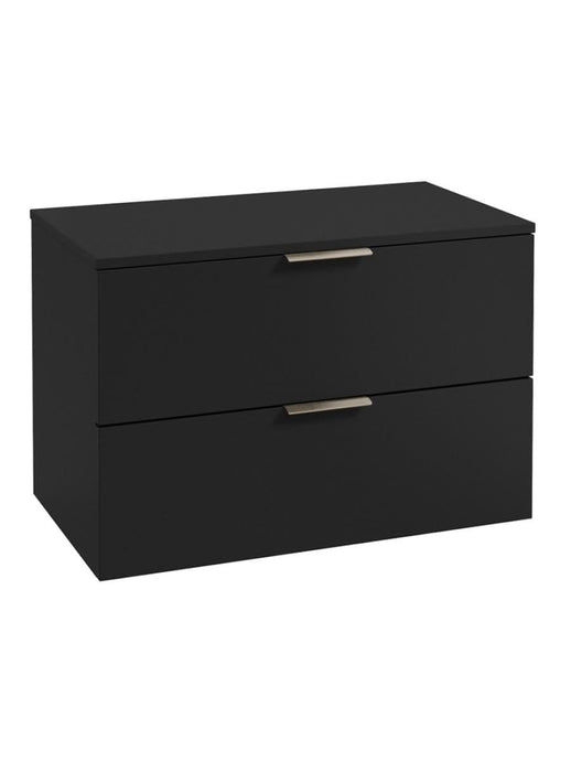 wall hung 2 drawer countertop vanity unit in matt black