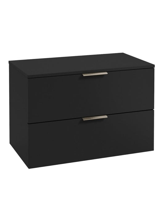 wall hung 2 drawer countertop vanity unit in matt black