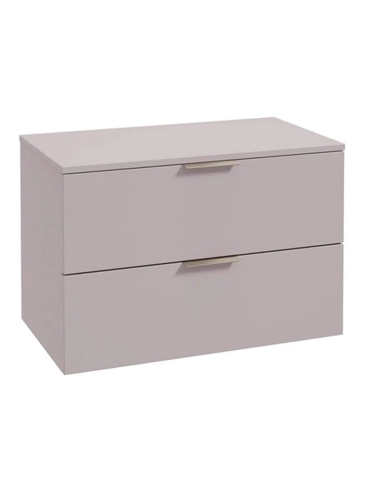 wall hung 2 drawer countertop vanity unit in matt cashmere pink