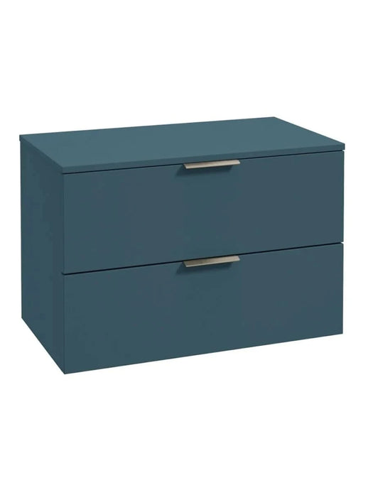 wall hung 2 drawer vanity unit in matt ocean blue