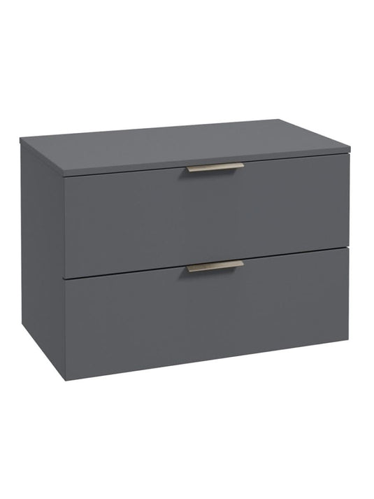 wall hung 2 drawer countertop vanity unit in matt midnight grey