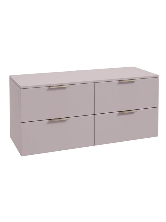 wall hung 4 drawer vanity unit in Matt Cashmere Pink