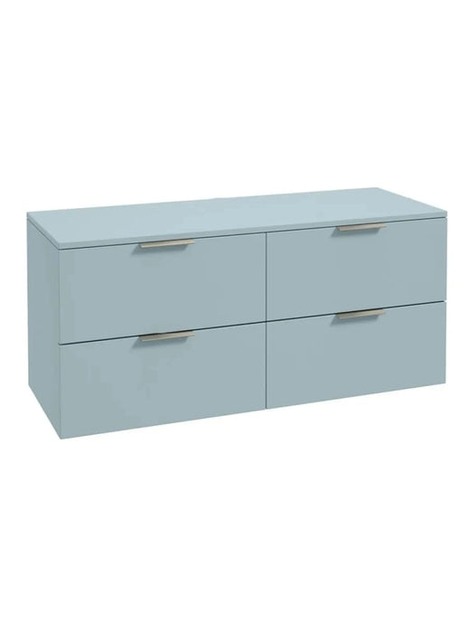 wall hung 4 drawer vanity unit in matt morning sky blue