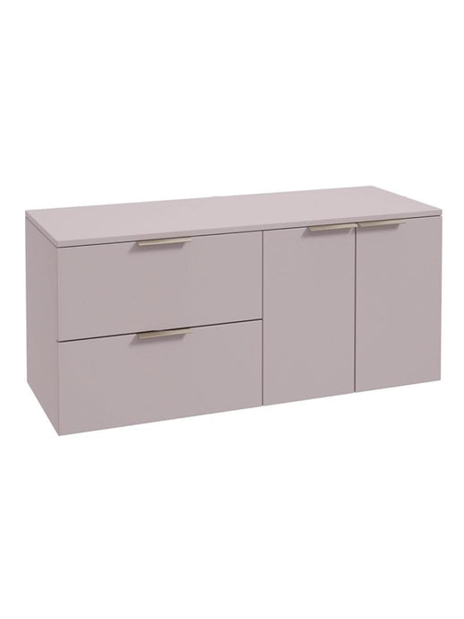 wall hung 2 door 2 drawer vanity unit in matt cashmere pink