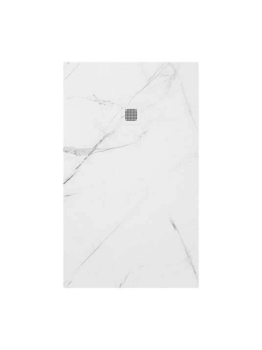 white marble shower tray and waste