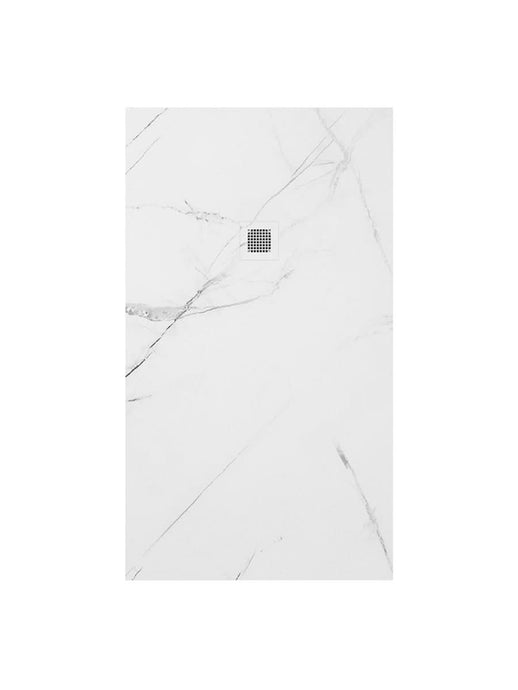 white marble shower tray and waste